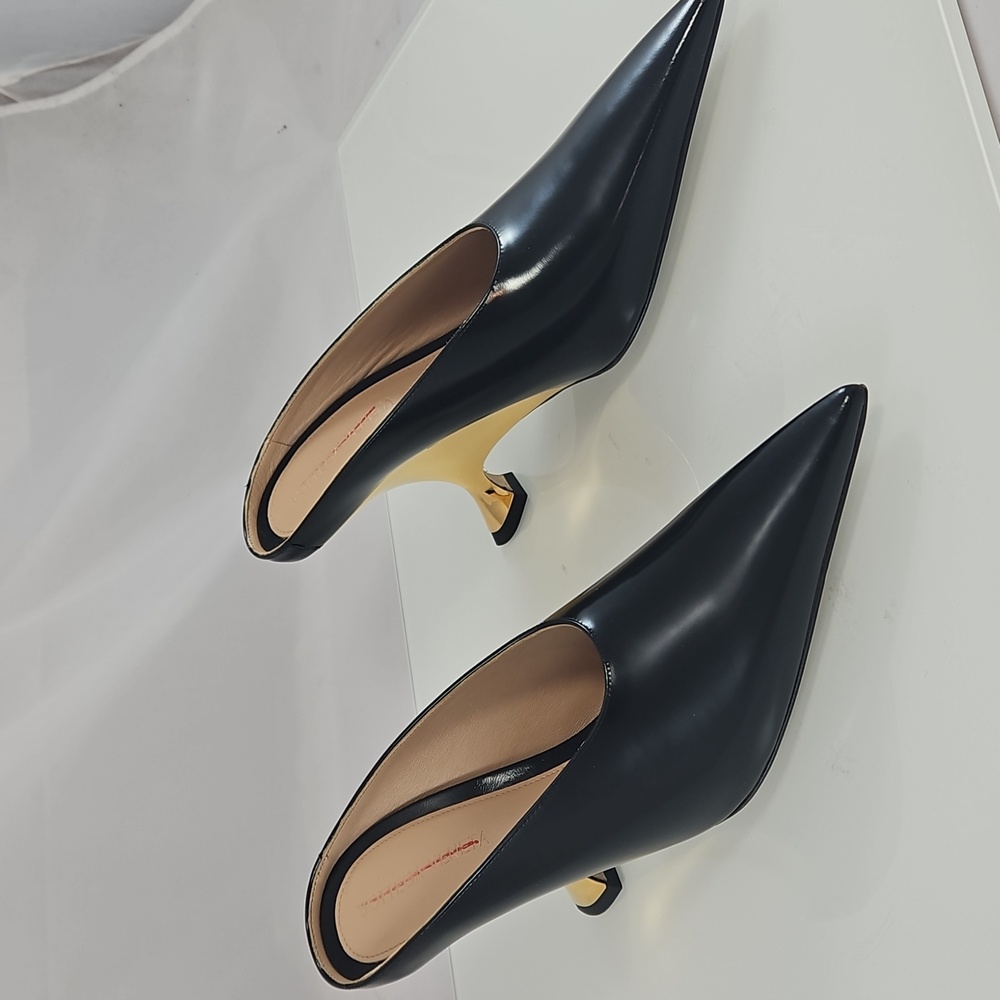 NEW! Bottega Veneta Black and Gold Rocket Heel Mules Size 7 - Picture 6 of 16
